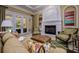 Cozy living room with fireplace and french doors leading to the pool at 2680 Keystone Springs Rd, Tarpon Springs, FL 34688