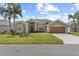 Well-maintained single-Gathering home with palm trees, a two-car garage, and a manicured lawn at 29432 Coharie Loop, San Antonio, FL 33576
