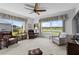 Comfortable living room with large windows providing scenic views of the community's lake and well-kept landscaping at 29432 Coharie Loop, San Antonio, FL 33576