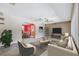 Open-concept living room with neutral colors, archway, leading to dining area, creating a seamless flow at 505 S Larry Cir, Brandon, FL 33511