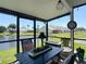 Relaxing screened patio offers pond views, comfortable seating, and space for entertaining at 5316 Ladywell Ct, Tampa, FL 33624