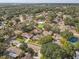 Wide aerial view of the neighborhood highlighting the property among lush trees at 614 Sandalwood Dr, Plant City, FL 33563