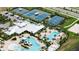 Aerial view showcasing the community's pool, tennis courts, basketball court, and ample parking, surrounded by palm trees at 6252 Hidden Branch Dr, Apollo Beach, FL 33572