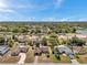 This aerial perspective captures a neighborhood bordered by a lake and lush, green woods at 9010 Bonnet Way, Weeki Wachee, FL 34613