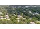 Aerial view of a neighborhood featuring mature trees, townhomes, and a pond at 11802 Foxrun Ln, Temple Terrace, FL 33617
