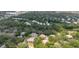 Aerial view of houses nestled among mature trees, with a glimpse of a serene pond at 11802 Foxrun Ln, Temple Terrace, FL 33617