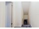 Interior stairwell leading to the basement with carpeted steps and a metal handrail at 11802 Foxrun Ln, Temple Terrace, FL 33617