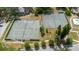 Aerial view of well-maintained community tennis courts surrounded by lush landscaping and mature trees at 11802 Foxrun Ln, Temple Terrace, FL 33617