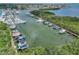 Aerial view of marina featuring an array of boats docked in tranquil waters surrounded by lush greenery at 1332 Pasadena S Ave # 503, South Pasadena, FL 33707