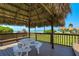 Picnic gazebo featuring bench seating and picnic table with views of the beach at 1480 Gulf Blvd # 109, Clearwater Beach, FL 33767