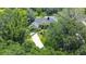 Aerial view of a well-maintained property nestled among lush trees, long driveway and beautiful landscaping at 17519 Drake Ct, Lutz, FL 33559