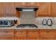 Close-up of the kitchen cooktop with granite countertops, stainless steel appliances, and ample cabinet space at 20632 Broadwater Dr, Land O Lakes, FL 34638