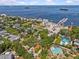 Stunning aerial view showcases the coastal homes and marina with boats in this waterfront community at 271 Kayli Ln, Palm Harbor, FL 34683