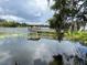 Beautiful lake view featuring a wooden pier with a covered gazebo surrounded by water lilies at 4127 Dolphin Dr # 4127, Tampa, FL 33617