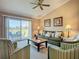 Comfortable living room with large sliding glass doors opening to an outdoor patio overlooking the golf course at 6059 Bahia Del Mar Blvd # 235, St Petersburg, FL 33715