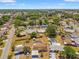 This aerial view showcases the home's location within a quiet residential neighborhood with mature trees at 6424 Ponder Dr, Port Richey, FL 34668