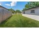 Fenced backyard showcasing a well-maintained lawn, perfect for outdoor activities at 7494 7Th N St, St Petersburg, FL 33702
