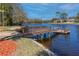 A serene lake with a charming wooden dock, perfect for enjoying nature and relaxation at 9335 Stonewall, New Port Richey, FL 34655