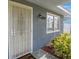 Close-up view of the house's entrance, showcasing the front door and surrounding landscaping at 11104 Hackney Dr, Riverview, FL 33578