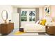 Bright bedroom featuring a bed with yellow accents, a dresser, and large windows offering a view of the outdoors at 11841 Sparkling Topaz Cv, Parrish, FL 34219