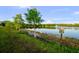 Picturesque lake view with a reclaimed water warning sign in a natural setting at 14702 Dartmoor Ln, Tampa, FL 33624