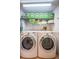 This laundry room features a side-by-side washer and dryer with overhead storage at 19111 Vista Bay Dr # 603, Indian Shores, FL 33785