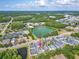 Aerial view of a community with a central pond, surrounded by lush greenery at 311 Vista Cruiser Ln, Oldsmar, FL 34677