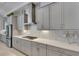 Stylish kitchen with gray cabinets, stainless steel appliances, and light countertops, offering a clean and modern design at 6253 Hidden Branch Dr, Apollo Beach, FL 33572