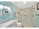Bathroom features a glass-enclosed shower and marble-look countertop at 701 Millifold Pl, Brandon, FL 33510