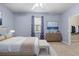 Cozy bedroom featuring soft carpet, serene wall art, and a walk-in closet at 7911 Hampton Lake Dr, Tampa, FL 33647