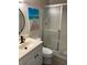 Bathroom features modern matte black fixtures, vanity and a shower behind glass doors at 7951 58Th N Ave # 308, St Petersburg, FL 33709