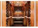 Custom wine cellar with lattice racks, granite countertop, and decorative lighting, perfect for wine enthusiasts at 1102 Merry Water Dr, Lutz, FL 33548