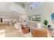Spacious living area with high ceilings, modern furnishings, and large sliding glass doors to the pool at 13071 Willow Grove Dr, Riverview, FL 33579