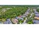 Aerial view of neighborhood featuring home with screened-in pool and lush green trees at 14727 Tudor Chase Dr, Tampa, FL 33626