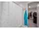 Bathroom featuring shower with shower curtain and doorway to walk in closet at 1823 Moon Cactus Ct, Ruskin, FL 33570