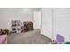 Bright playroom features carpet, storage shelving, and an assortment of toys and play furniture at 307 Orangewood Ln, Largo, FL 33770