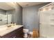 Bathroom with a gray walls, a shower, a vanity, and a toilet at 4334 18Th N St, St Petersburg, FL 33714