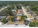 Wide aerial shot of neighborhood, showing the home and pool, with many mature trees and green spaces surrounding at 1615 Loghill Pl, Brandon, FL 33510