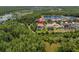 Aerial view of a beautiful estate home with a screened pool, surrounded by lush greenery and a serene lake backdrop at 3100 Barbour Trl, Odessa, FL 33556