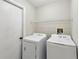 Laundry room includes a washer, dryer, and a storage shelf at 4025 Meadow Run Ln, Wesley Chapel, FL 33543