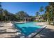 Community pool area with brick pavers, umbrellas, lounge chairs and lush landscaping at 826 Glades Ne Ct, St Petersburg, FL 33702