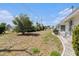 Back yard with grass and partial perimeter border plants and bushes at 832 Fox Hills Dr, Sun City Center, FL 33573