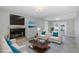 Bright living room with stone fireplace and view to back patio at 1702 E Knollwood St, Tampa, FL 33610