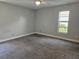 Spacious bedroom features one window, a ceiling fan, and neutral walls and carpet at 4043 La Pasida Ln, New Port Richey, FL 34655