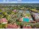 Aerial view of community featuring a pool, tennis courts, landscaped grounds, and residential buildings at 4175 Northmeadow Cir # 4175, Tampa, FL 33618