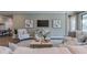 Cozy living room design with a sofa, chair, decorative artwork and access to the kitchen at 712 Estates Blvd, Tarpon Springs, FL 34689