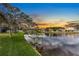Scenic view of a tranquil pond reflecting the colorful sky and surrounded by lush greenery at 8518 Tidal Bay Ln, Tampa, FL 33635