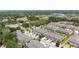Panoramic aerial showcasing community homes amidst green landscaping and serene ponds at 10127 Newel Valley Loop, Riverview, FL 33569