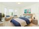 Bright bedroom features neutral walls, two chairs with a water view, and stylish beach themed décor at 10502 Villa View Cir, Tampa, FL 33647
