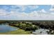 Scenic aerial view of golf course, lake, and tennis courts in a residential community at 10517 Palm Cove Ave, Tampa, FL 33647